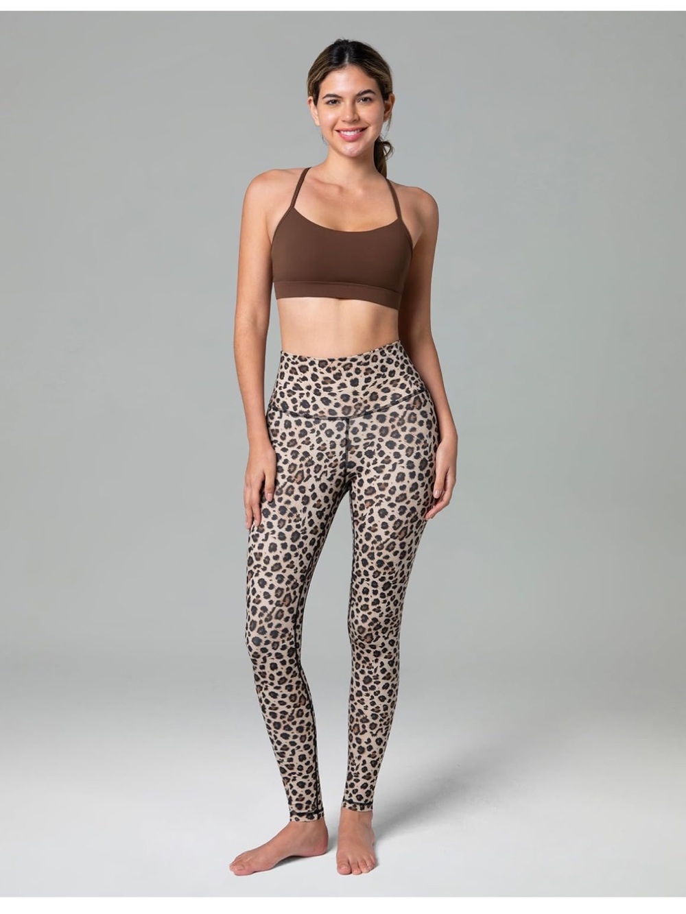 Leopard Print High-Waist Leggings - Brown